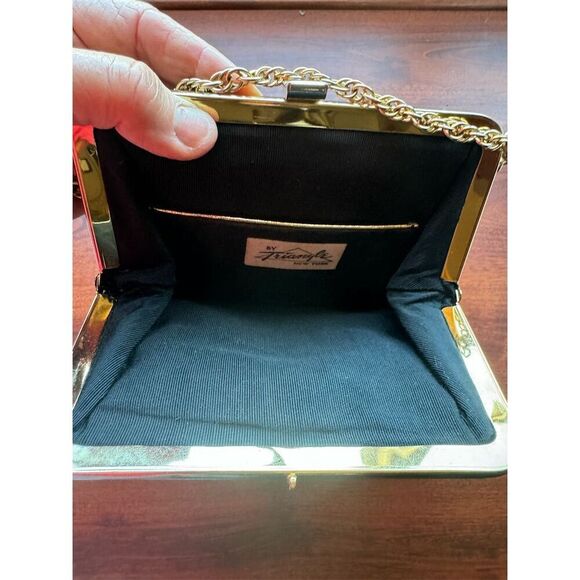 Vintage Triangle New York Black Suede Evening Clutch with Gold Chain Strap - Picture 9 of 9